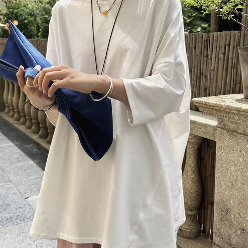 Load image into Gallery viewer, Women White Shaped Spliced Big Size Casual T-shirt New Round Neck Half Sleeve Fashion Tide Spring Summer 2025 1DJ1530
