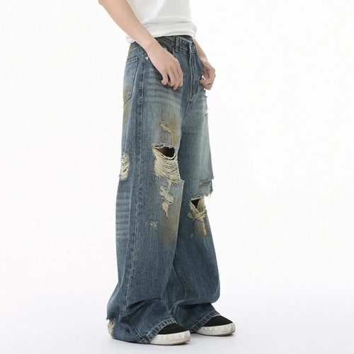 Load image into Gallery viewer, Summer Men&#39;s Jeans New American Style Distressed Trend Hole Design Fashion Casual Straight Male Botooms Leg Worn-out 9W1680
