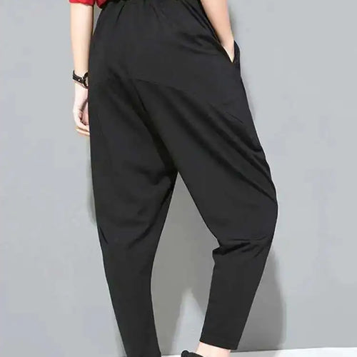 Load image into Gallery viewer, Spring Autumn High Elastic Waist Black Leisure Pocket Stitch Loose Harem Pants Women Trousers Fashion Tide JW997
