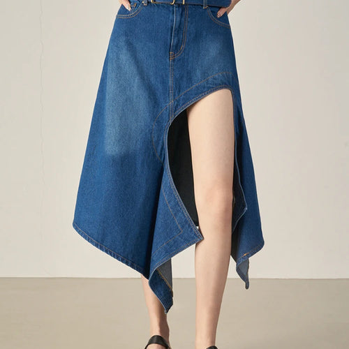 Load image into Gallery viewer, Fashion Streetwear Midi Skirt For Women High Waist Irregular Hem Solid Skirts Female Summer Clothing Style
