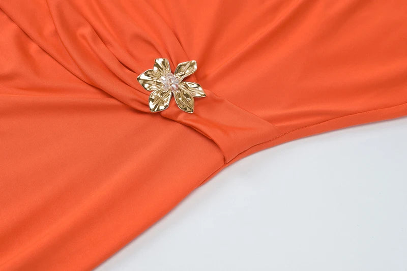 Hollow Out Backless Sexy Maxi Dress For Women Fashion Metal Buckle Solid Short Sleeve High Waist Slim Fit Long Dress