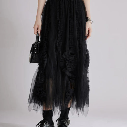 Load image into Gallery viewer, High Elastic Waist Apricot 3d Flower Mesh A-line Half-body Skirt Women Fashion Tide New Spring Autumn 2025 1DJ1515
