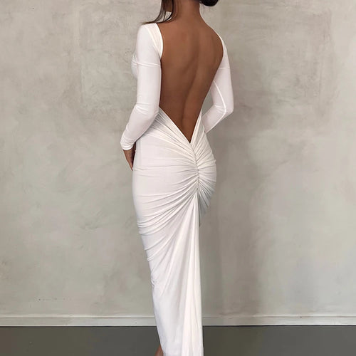 Load image into Gallery viewer, Women Fashion Long Sleeves Backless Draped Sexy Slim Maxi Dress 2025 Spring Elegant Streetwear Party Club Y2K Outfit
