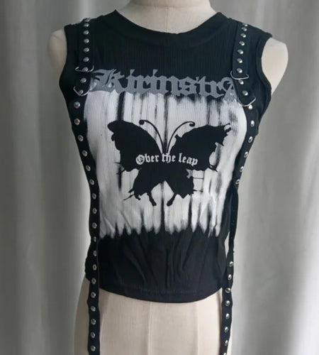 Women Clothing Harajuku Tshirts Sleeveless Tunic Black Tees 2023 Ropa Mujer O-neck Casual Y2k Tops Letter Summer Crop T Shirt