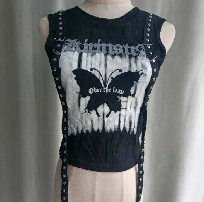 Women Clothing Harajuku Tshirts Sleeveless Tunic Black Tees 2023 Ropa Mujer O-neck Casual Y2k Tops Letter Summer Crop T Shirt