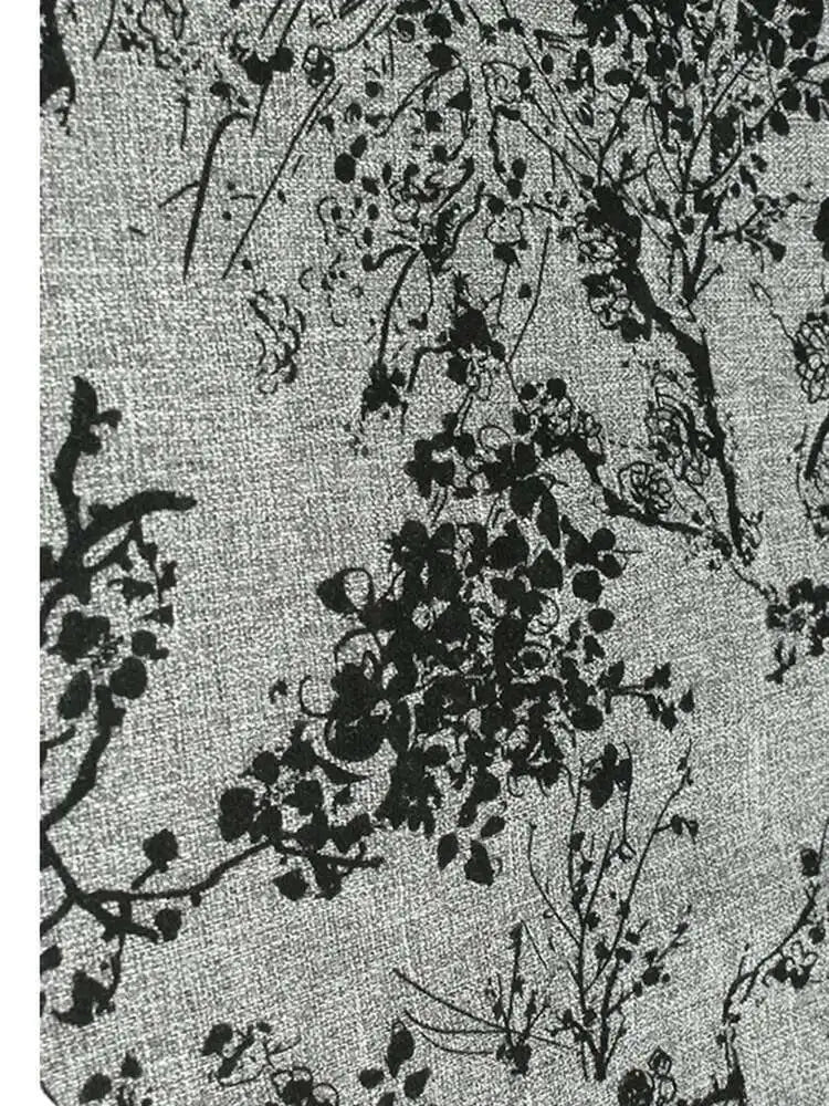 Women Gray Printed Vintage Hem Pleated Big Size Vest Dress New Round Neck Sleeveless Fashion Spring Autumn 2025 1DH9454