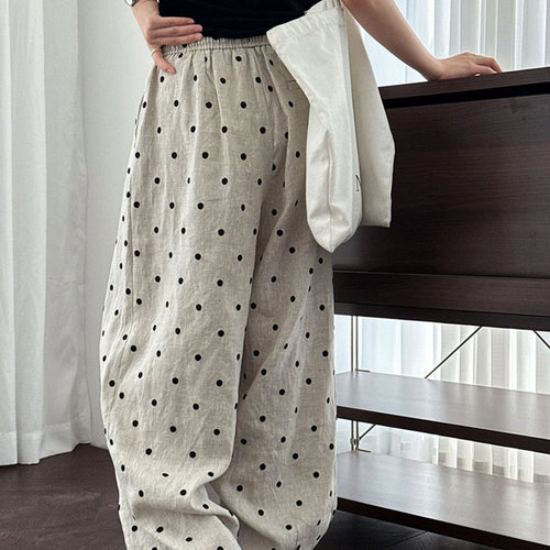 Load image into Gallery viewer, High Elastic Waist Linen Dot Embroidery Wide Leg Long Pants New Trousers Women Fashion Tide Spring Autumn 2025 1DJ1548
