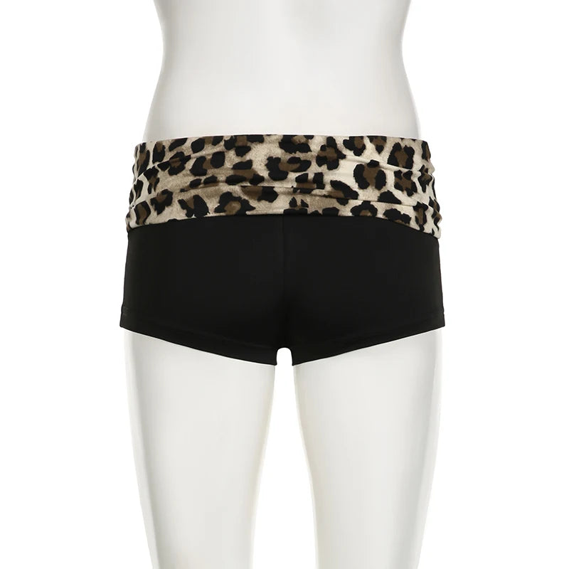 Streetwear Leopard Patchwork Skinny Summer Shorts Women Low Rise Hotpants Booty Shorts Contrast Color Homewear Bottom