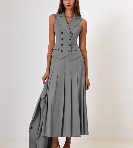Autumn Two Piece Sets Women Double-breasted Vest And Split Skirt Matching Sets Fashion Long Pleated Skirt Two Piece Set