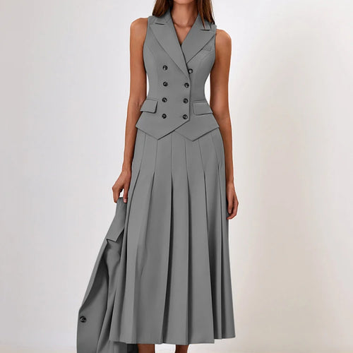 Load image into Gallery viewer, Autumn Two Piece Sets Women Double-breasted Vest And Split Skirt Matching Sets Fashion Long Pleated Skirt Two Piece Set
