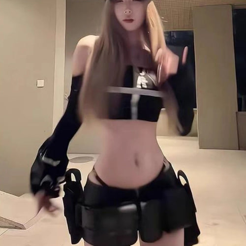 Load image into Gallery viewer, Sexy Cross Patchwork Cropped Tops Vintage Grunge Letter Print Flare Sleeve T-shirts Y2k Aesthetics Black Streetwear Punk Tees
