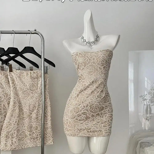 Load image into Gallery viewer, Summer 2024 Retro Beige Sequins Elegant Backless Birthday Party Short Dress Women Sexy Club Sleeveless Strapless Evening Dresses
