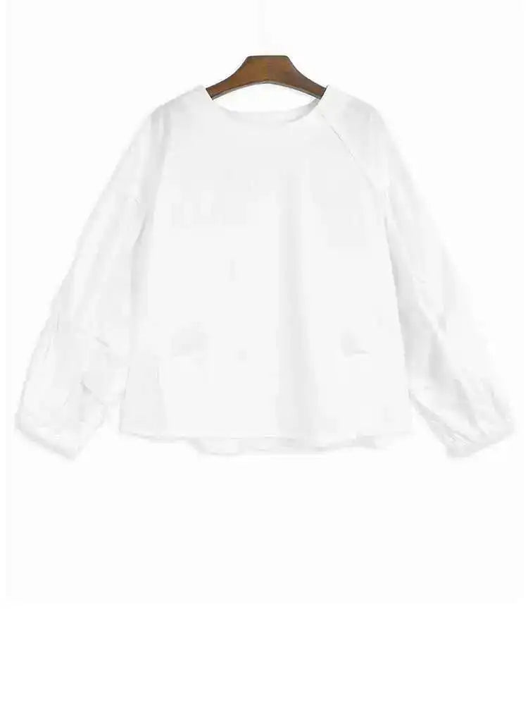 Women Green  Color-block Big Size T-shirt New Round Neck Long Lantern Sleeve Fashion Tide Spring Autumn 2025 1DH6792