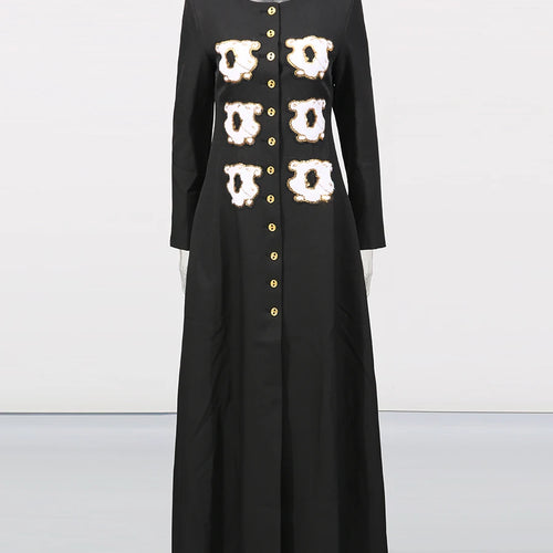 Load image into Gallery viewer, Personality Pattern Patchwork Long Coat Round Neck Long Sleeve Hit Color Elegnat Jacket Female Fashion
