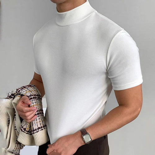 Load image into Gallery viewer, Stylish America Style Men&#39;s T-shirt Male Slim Solid Color Half Turtleneck Tops Short Sleeve Fashion tide 9A8194
