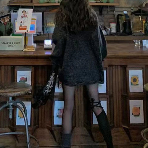 Load image into Gallery viewer, 2025 Harajuku Vintage Grunge All Match Sweaters Women Y2k Aesthetic Oversized Hole Jumpers Streetwear Casual Gothic Pullover
