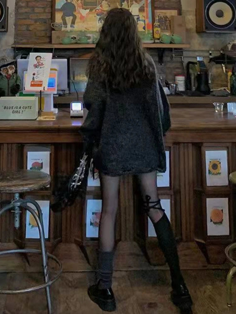 2025 Harajuku Vintage Grunge All Match Sweaters Women Y2k Aesthetic Oversized Hole Jumpers Streetwear Casual Gothic Pullover