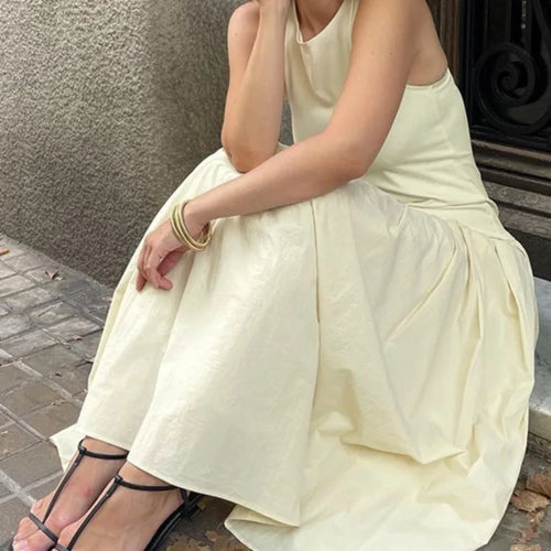 Load image into Gallery viewer, Patchwork Sleeveless Maxi Dress For Women Autumn New Casual Solid O Neck Loose A-line Long Tank Dress Elegant Fashion
