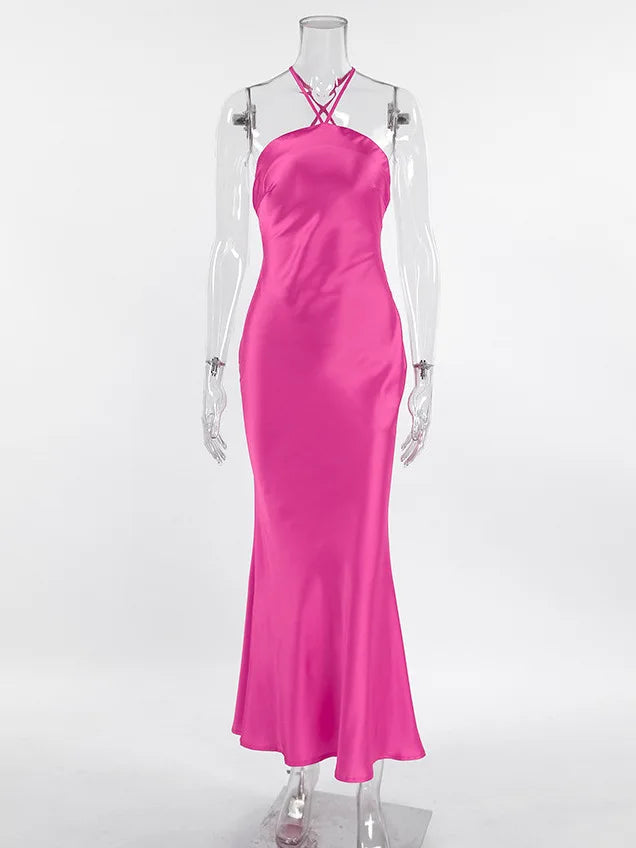 Sexy Backless Hanging Collar Dress For Women 2024 Summer New 2024 Sleeveless Fishtail Dress Holiday Party Evening Dress