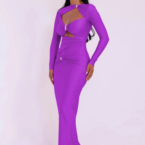 Load image into Gallery viewer, Elegant Hollow Out Long Sleeve Sexy Maxi Dress For Women Solid Color Slim Fit Cut Out Club Party Long Dress New
