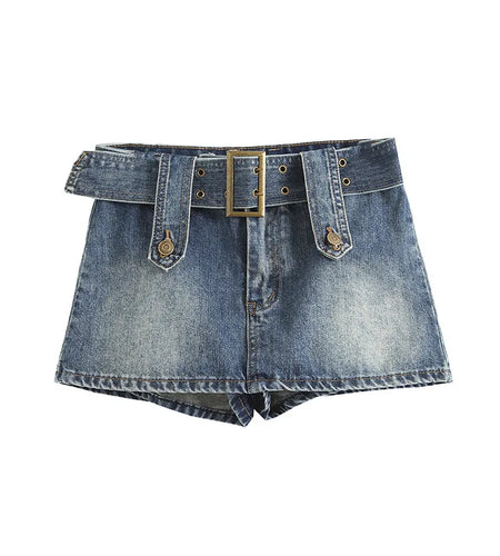 Summer Spicy Girl Belt Denim Skirt Blue Sexy Low Waist Skirts Casual a line skirts Women's Clothing