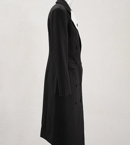 Women Black Double Breasted Long Irregular Blazer New Lapel Long Sleeve Jacket Fashion Tide Spring Autumn 2025 CPDB129