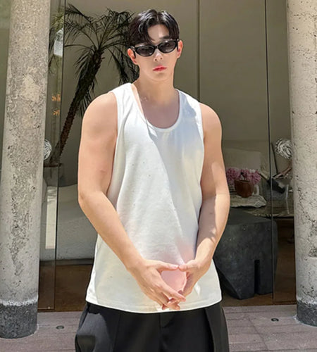 Korean Style Men's Tank Tops Sequins Round Neck Sleeveless Casual Male Tops Loose Clothing Chic Summer 9C6354