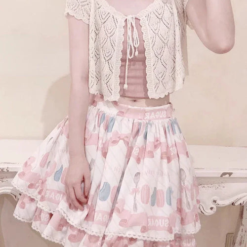 Load image into Gallery viewer, Lolita V-Neck Short Women Thin Cardigan  Sleeve Crop Top Hollow Korean Style Sun Protection Tops Summer Blusas
