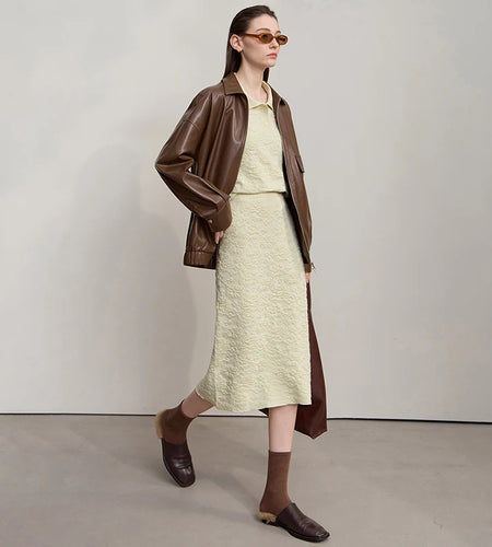 Women's Sweater 2025 Autumn New Knitted Long Sleeves Women's Clothing Sweater Midi Skirt Solid Color Elegant Dress 12543068