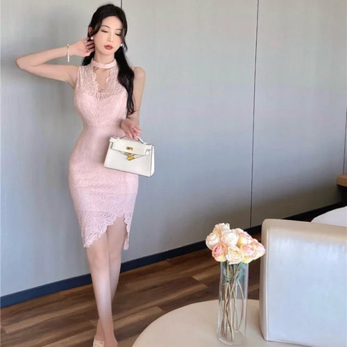 Load image into Gallery viewer, Sexy Lace Pink Mini Dress Summer Bodycon Wrap Slin Sheath Short Dreses Evening Party Offcie Ladies New In Y2k
