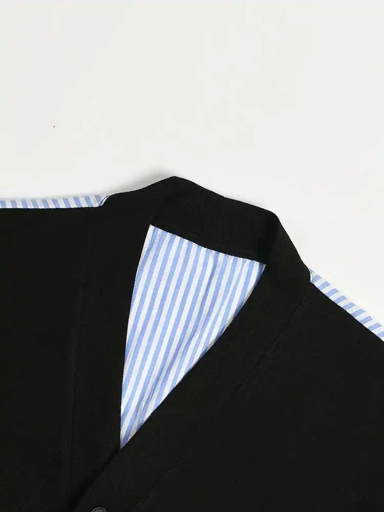 Striped Big Size Knitting Cardigan Sweater Loose Fit V-Neck Long Sleeve Women New Fashion Tide Autumn Winter 2025 1DF3049