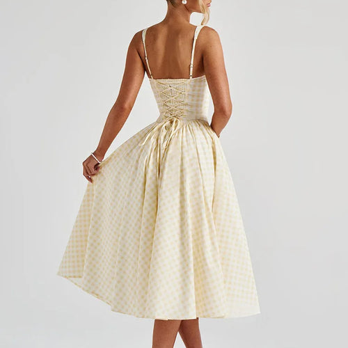 Load image into Gallery viewer, Plaid Printed Maxi Dress For Women Gown Summer New Spaghetti Strap High Waist A-line Backless Club Long Dress Vestido
