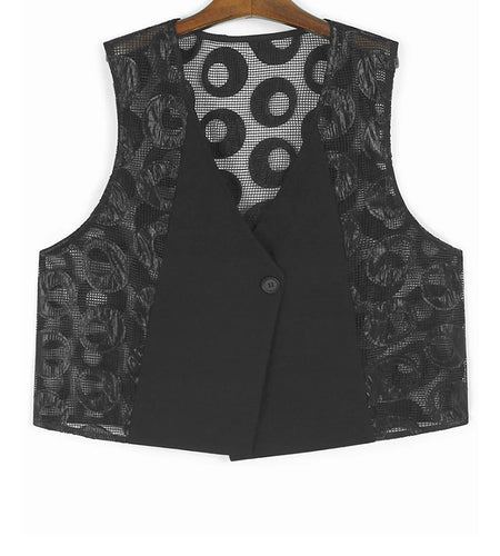 Black Dot Hollow Out Vest Half-body Skirt Two Pieces Suit New V-Neck Sleeveless Women Fashion Spring Autumn 2025 1DJ1101