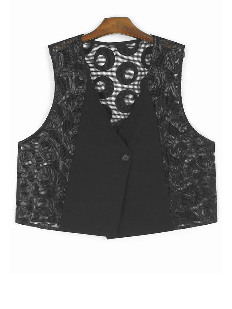 Black Dot Hollow Out Vest Half-body Skirt Two Pieces Suit New V-Neck Sleeveless Women Fashion Spring Autumn 2025 1DJ1101