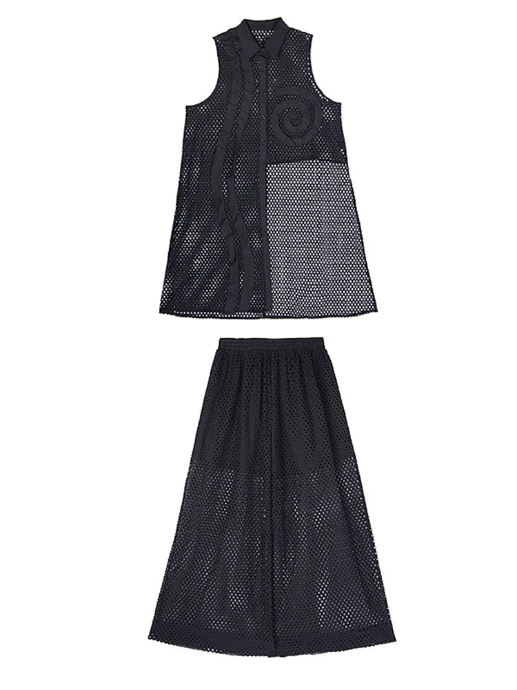 Big Size Black Grid Vest Wide Leg Pants Two Piece Suit New Lapel Sleeveless Women Fashion Tide Spring Autumn 2025 1DJ1417