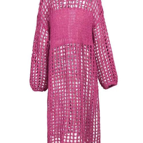 Load image into Gallery viewer, Women Black Knittng Hollow Out Big Size Long Dress New Round Neck Long Sleeve Fashion Tide Spring Autumn 2025 5WA10401
