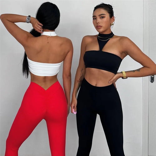 Load image into Gallery viewer, Pad Nylon High End Halter Sports Bra Sports Top Push Up Gym Crop Top Fitness Underwear Running Yoga Bra Active Wear
