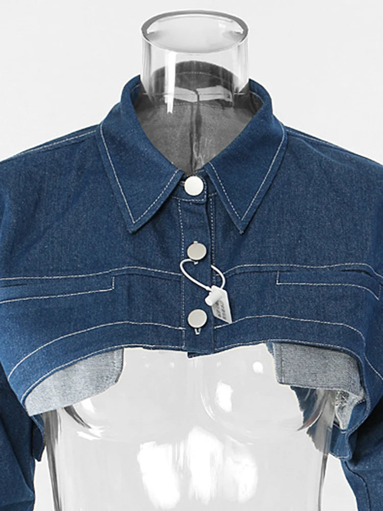 Loose Fit Denim Blue Shaped Short Casual Jacket New Lapel Long Sleeve Women Coat Fashion Tide Spring Autumn 2025 17A8858