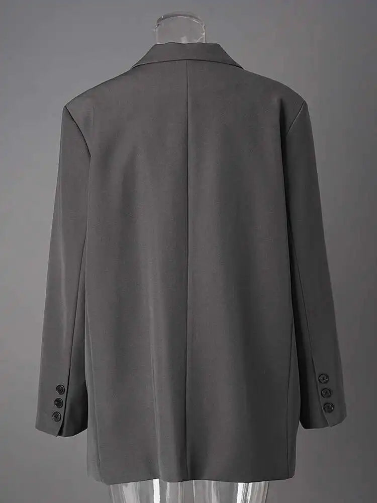 Women Gray Brief Single Breasted Big Size Blazer New Lapel Long Sleeve Jacket Fashion Tide Spring Autumn 2025 CPG2774