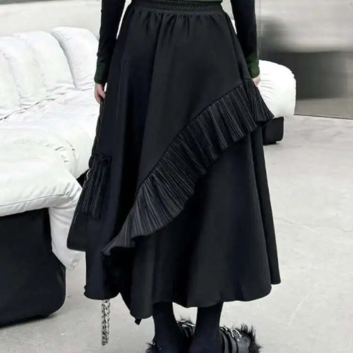 Load image into Gallery viewer, High Elastic Waist Black Irregular Pleated A-line Half-body Casual Skirt Women Fashion Tide New Spring Autumn 2025 1DH3690
