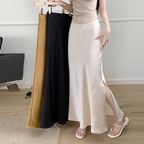 Load image into Gallery viewer, Korean Fashion Women's Elegant Sexy Slim Split Long Skirt Spring Summer High Waist Half Fishtail Skirts Popular 2025 Casual Chic
