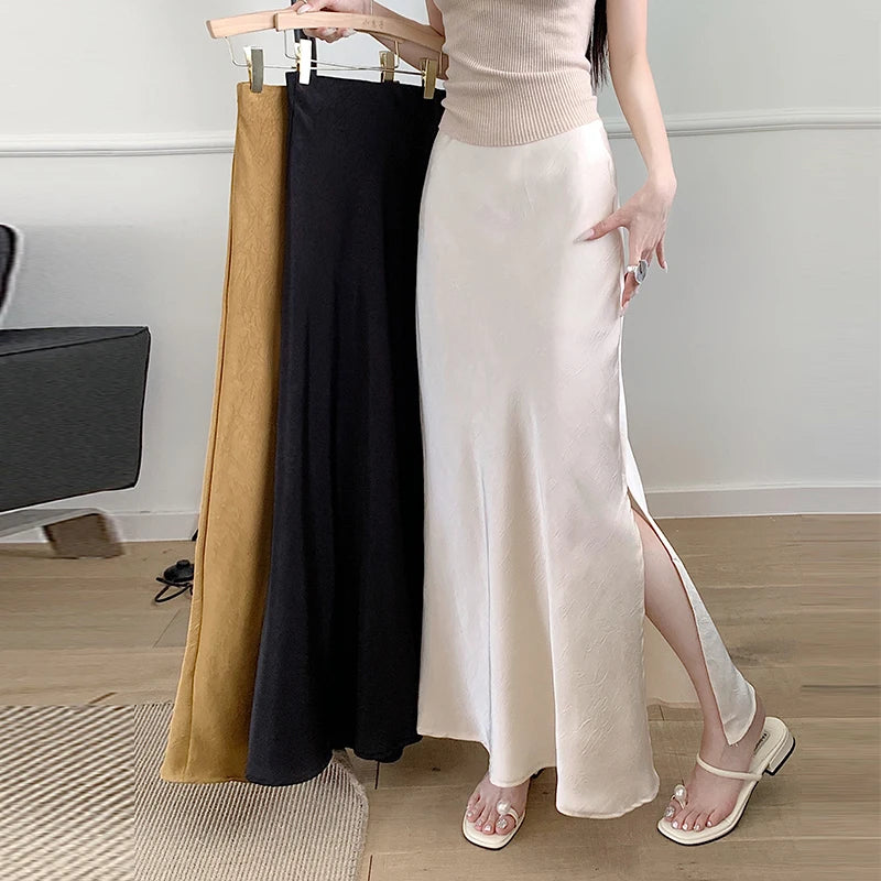 Korean Fashion Women's Elegant Sexy Slim Split Long Skirt Spring Summer High Waist Half Fishtail Skirts Popular 2025 Casual Chic