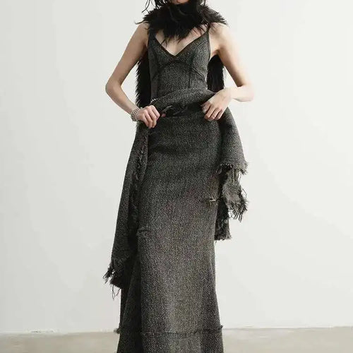 Load image into Gallery viewer, High Waist 25% Wool Burr Holes Floor-Length Elegant Half-body Skirt Women Fashion Tide New Autumn Winter 2025 1DH4037
