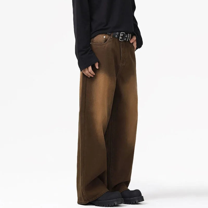 Men's Jeans New American Washed Deisgn Distressed Baggy Fashion Denim Pants Male Straight Leg  Casual Bottoms 9W1551