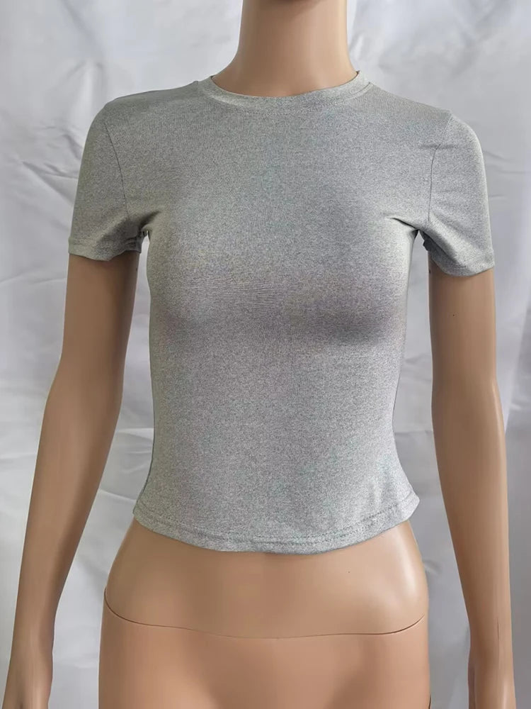 2025 New High Quality Casual T shirt Sexy Slim Short Sleeves Fashion Trend Solid Women Clothing y2k Tops