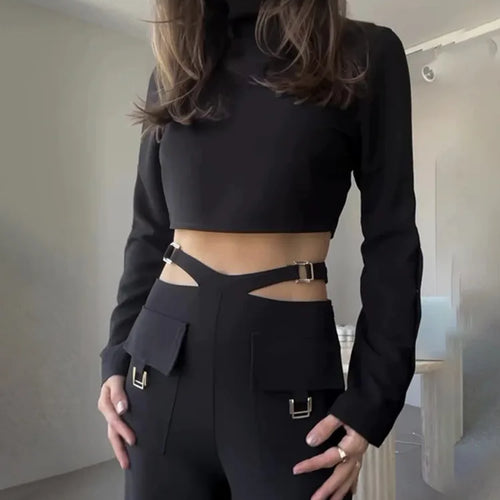 Load image into Gallery viewer, Fashion Button Long Pants Women Set New Stand Up Neck Long Sleeved Set Spicy Girl Strap Casual Set Street Two Piece Set
