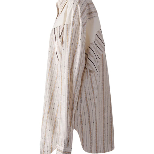 Load image into Gallery viewer, Women  Apricot Striped Irregular Big Size Blouse New Lapel Long Sleeve Shirt Fashion Tide Spring Autumn 2025 CPG3305
