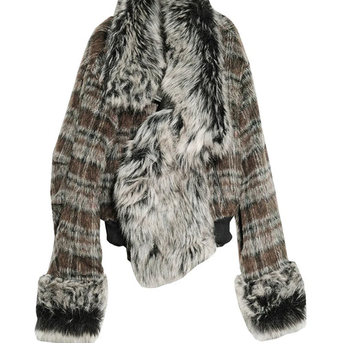 Load image into Gallery viewer, Plaid Both Side Wear Leather Big Size Faux Fur Jacket New Lapel Long Sleeve Women Coat Fashion Autumn Winter 2025 1DH9343
