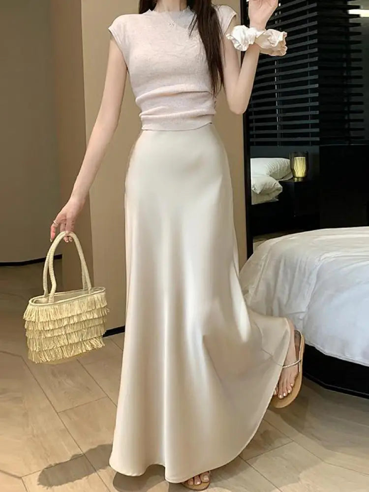 Vintage Fashion 2024 Spring Summer New Solid High Waist Fishtail Long Skirts Women Simplicity Festival Vacation Half Skirt Trend