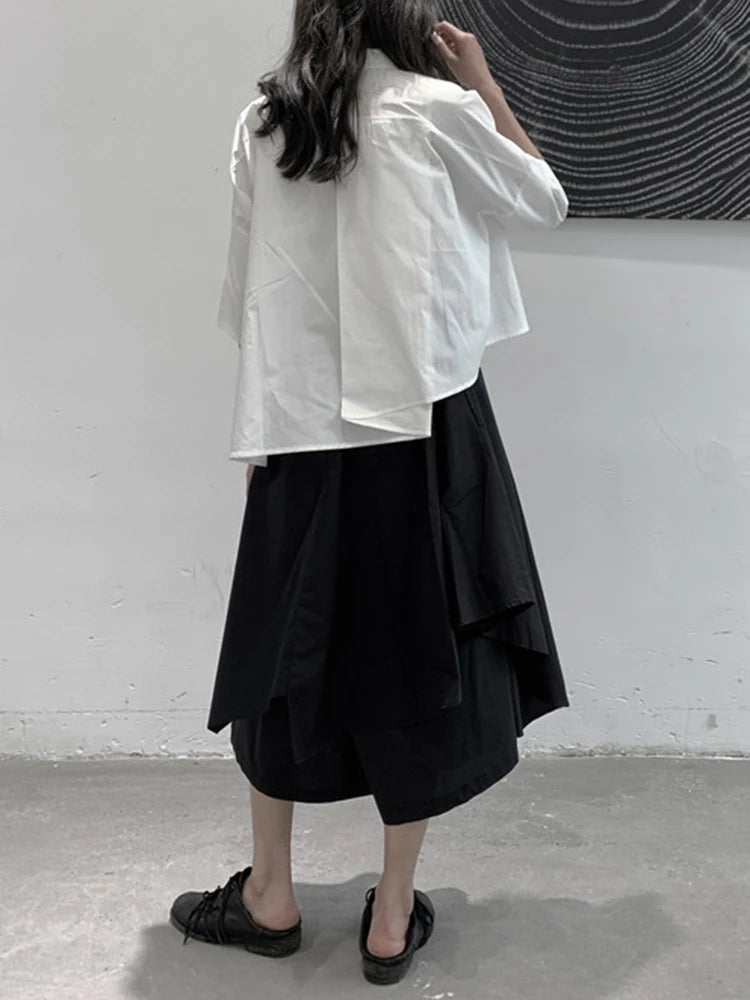 Women White Irregular Hem Big Size Elegant Blouse New Lapel Half Sleeve Shirt Fashion Tide Spring Summer 2025 1DJ1661